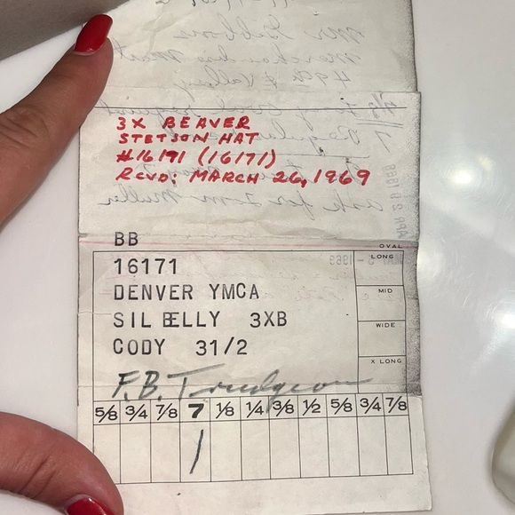 stetson 3x 1968 beaver cowboy hat Vintage With Original Receipt And Note - Picture 6 of 9